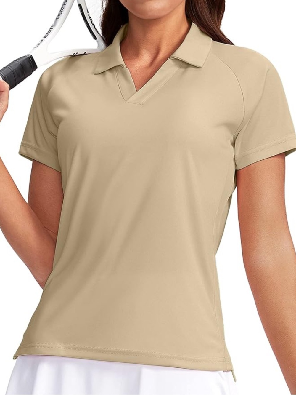 Obla Women’s Golf Polo Shirt Quick Dry V Neck Beige Large